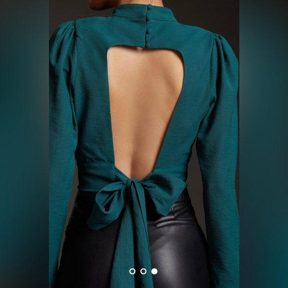 Anthropologie Maeve Open-Back Bow Blouse in Teal Green - Picture 4 of 16